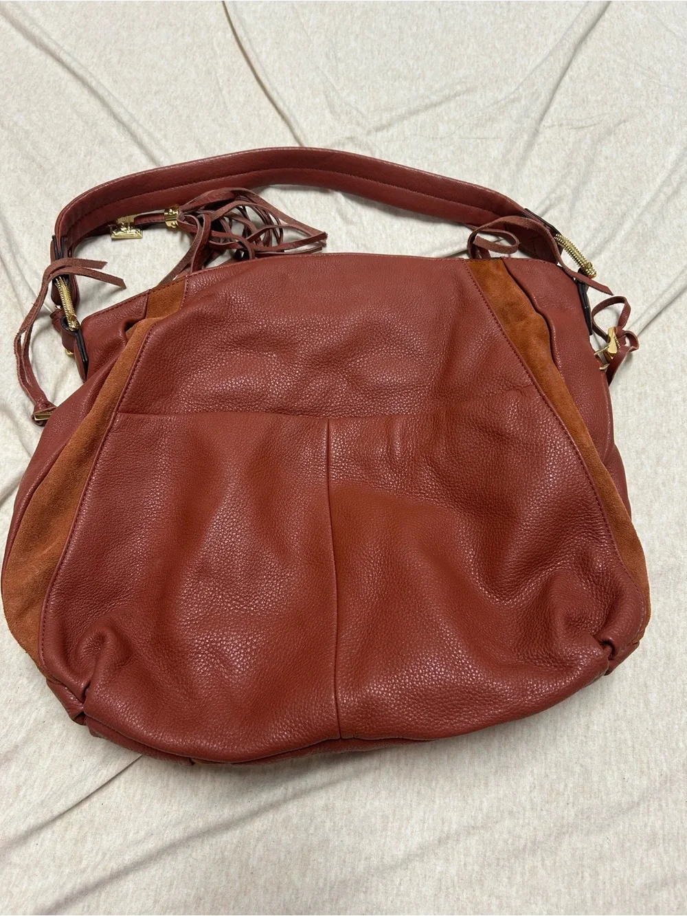 Aimee Kestenberg Tuscany Hobo Purse Bag Slouchy Paneled Suede Pebble Leather